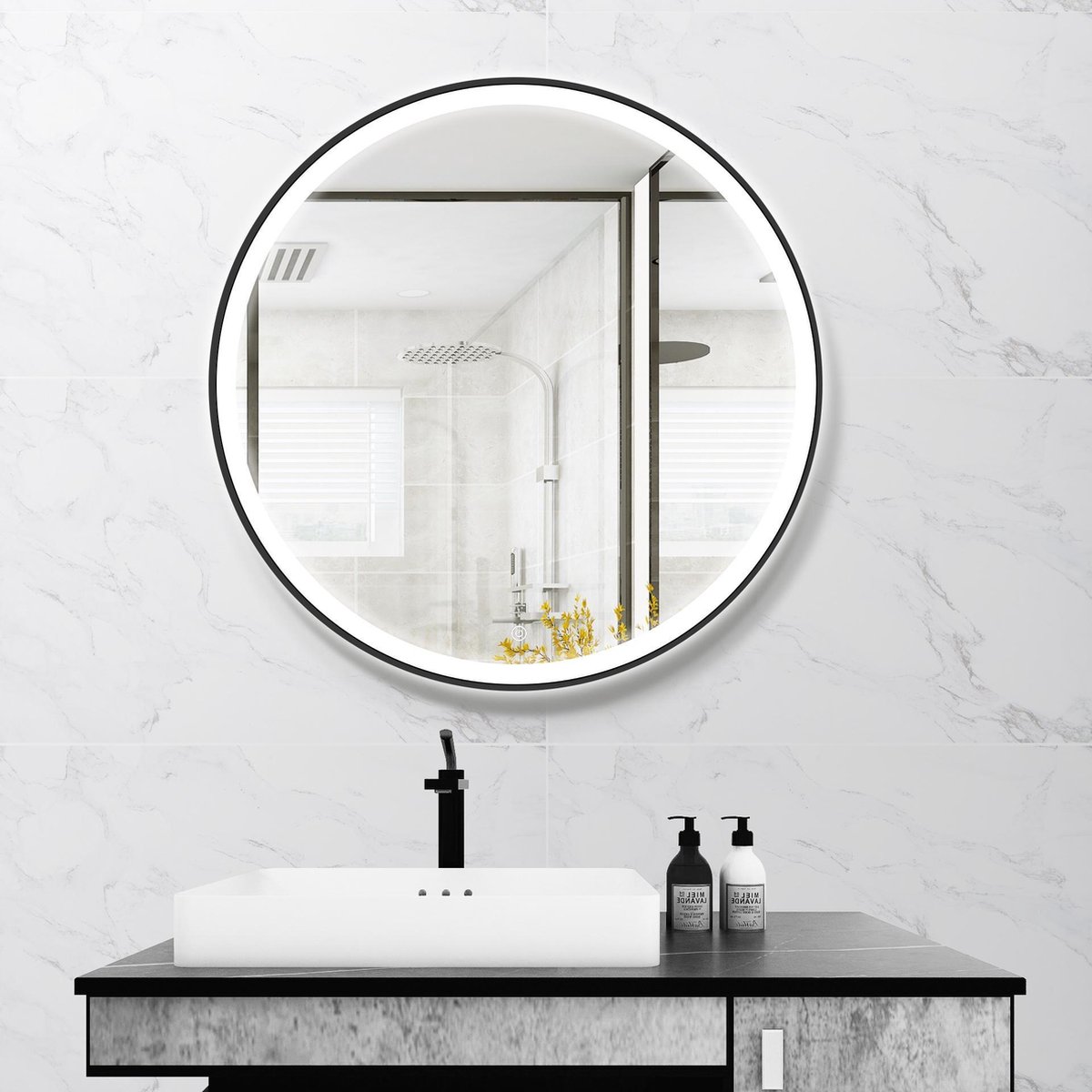 Badkamerspiegel - Spiegel met Verlichting - Spiegel - Spiegel Rond - Led Verlichting - Anti Condens - 80 cm