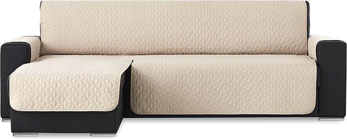 Belmarti® Bankbeschermer - Geo Quilt Chaise Longue Links - 280cm breed - Beige - Stevige gevoerde polyester hoekbank beschermer - Huisdiervriendelijk - Vuil- en vochtafstotende Teflonlaag - Premium Kwaliteit