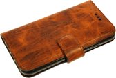 Made-NL Handgemaakte iPhone 12 book case robuuste Old brouwn kras leer hoesje