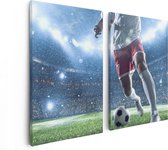 Artaza Canvas Schilderij Tweeluik Voetbal Speler Met De Bal In Een Druk Stadion  - 80x60 - Foto Op Canvas - Canvas Print