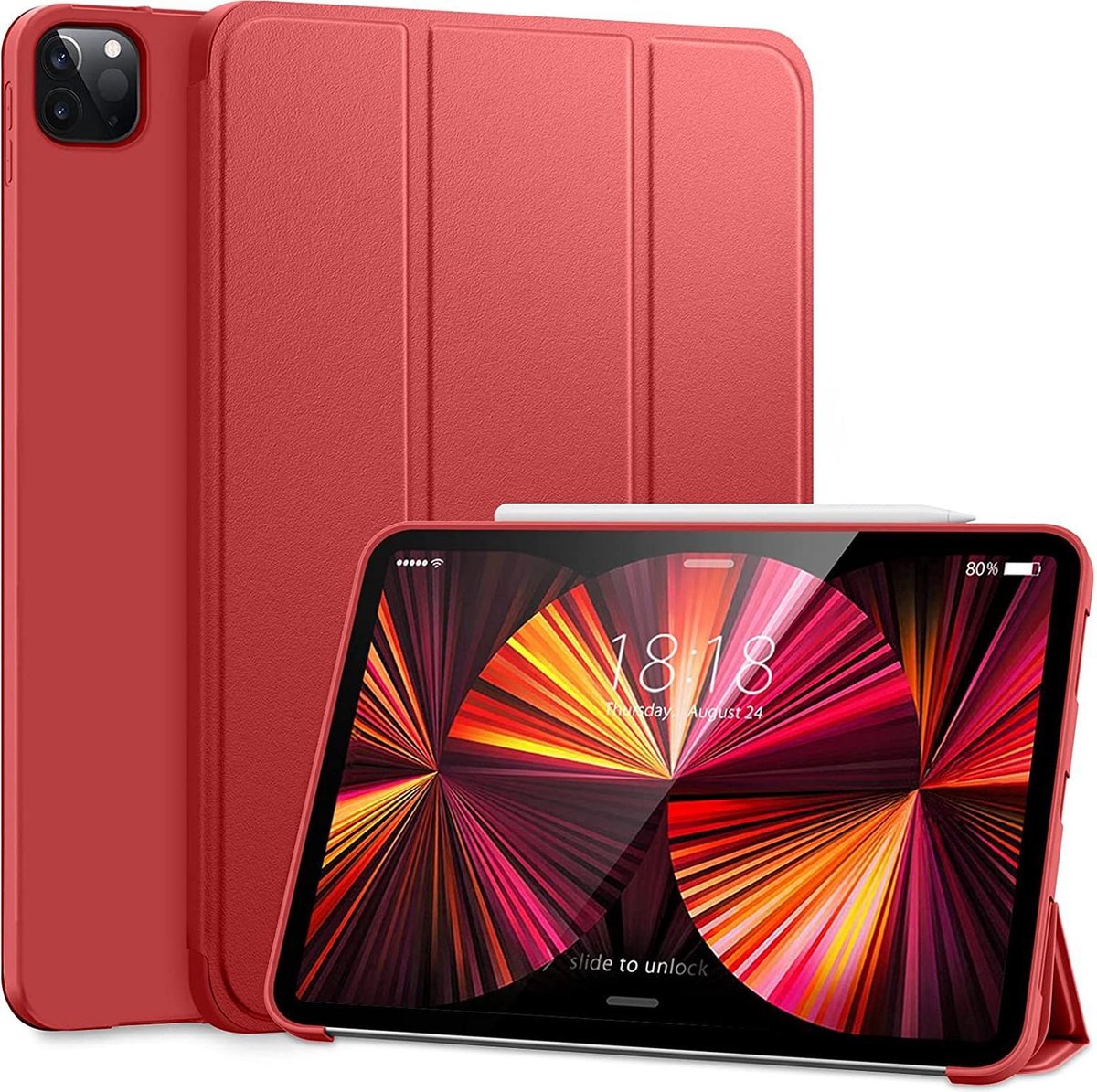 Apple iPad Pro 11 2020 / 2021 - 11 Inch - Ultraslanke Hoesje Tri-Fold Cover Case - Rood