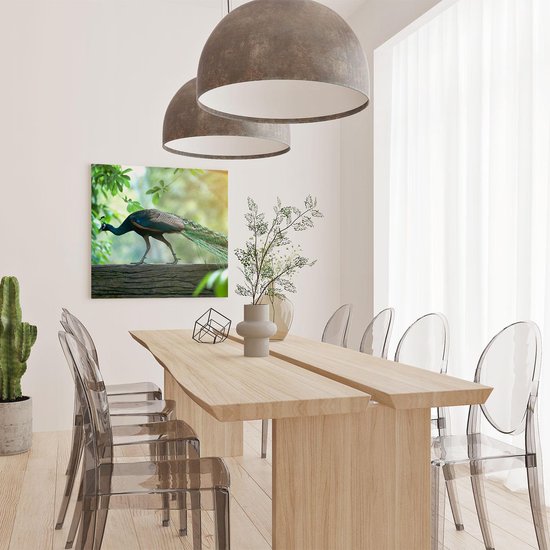 Artaza Peinture sur toile Paon se promène sur une branche dans la nature - 70 x 70 - Image sur toile - Impression sur toile