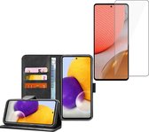 Hoesje geschikt voor Samsung Galaxy A42 - Screenprotector Glas - Book Case Portemonnee Hoesje Zwart