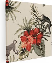 Artaza Canvas Schilderij Tropische Bloemen Met Apen Achtergrond - 30x30 - Klein - Foto Op Canvas - Canvas Print