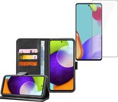 Hoesje geschikt voor Samsung Galaxy A52 / A52s - Screenprotector Glas - Book Case Portemonnee Hoesje Zwart