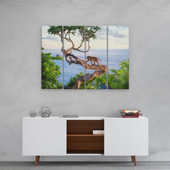 Artaza Tableau sur Toile Quadriptyque Singe Grimpe à Un Arbre Au Bord de l' Water - 80x60 - Photo sur Toile - Impression sur Toile