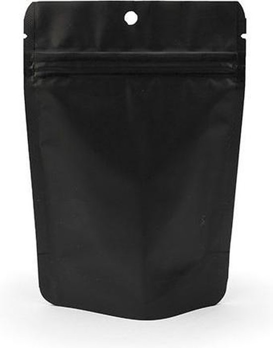 Pochettes Stand Up Noir Mat 10x6x15cm | 57 grammes avec trou de suspension rond (100 pièces)