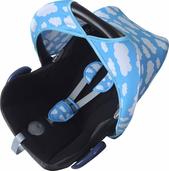 Wallabiezzz Zonnekap Maxi Cosi - Zonnescherm Kinderwagen - Autostoel Universeel - Aquablauw - Wolken van Wallabiezzz — afbeelding 3