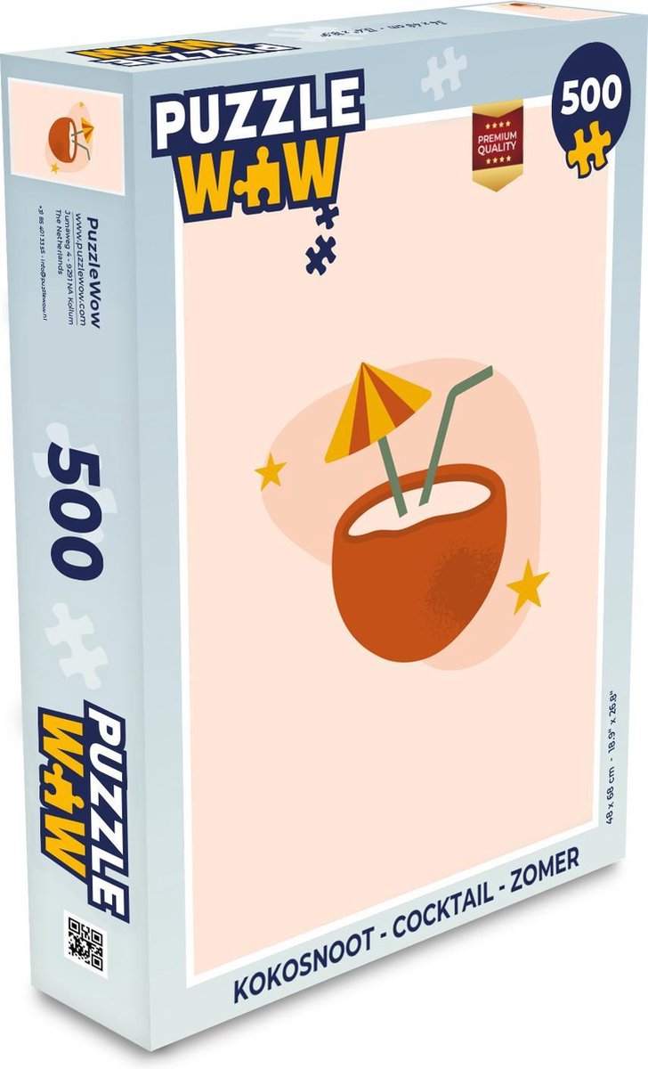 Afbeelding van product PuzzleWow  Puzzel Kokosnoot - Cocktail - Zomer - Legpuzzel - Puzzel 500 stukjes