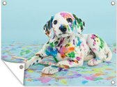 Tuin decoratie Hond - Blauw - Verf - 40x30 cm - Tuindoek - Buitenposter