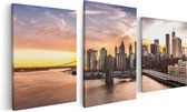 Artaza Canvas Schilderij Drieluik Brooklyn Bridge Brug In New York - 120x60 - Foto Op Canvas - Canvas Print