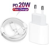 20W power adapter + oplaad kabel USB-C naar Lightning kabel 1 meter Geschikt voor Iphone