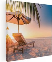 Artaza Canvas Schilderij Tropisch Strand Tijdens Zonsondergang - 80x80 - Groot - Foto Op Canvas - Canvas Print