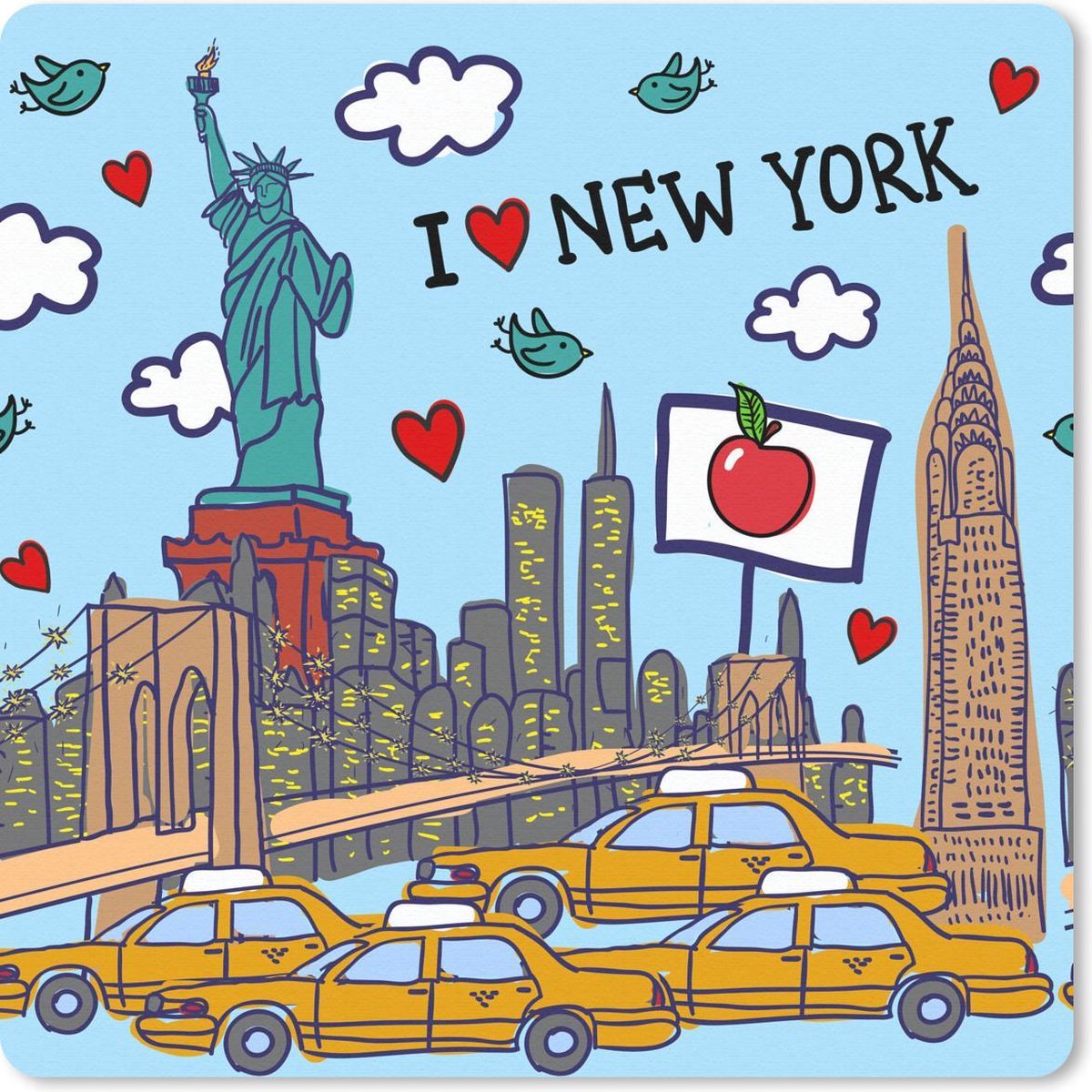 Muismat 30x30 cm - Mousepad New York - Tekening - Brug - Muismatten