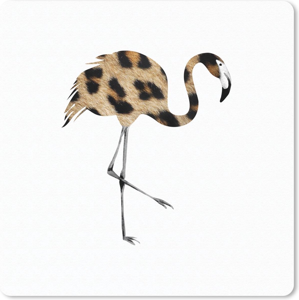 Muismat 30x30 cm - Mousepad Flamingo - Vogel - Panterprint - Muismatten