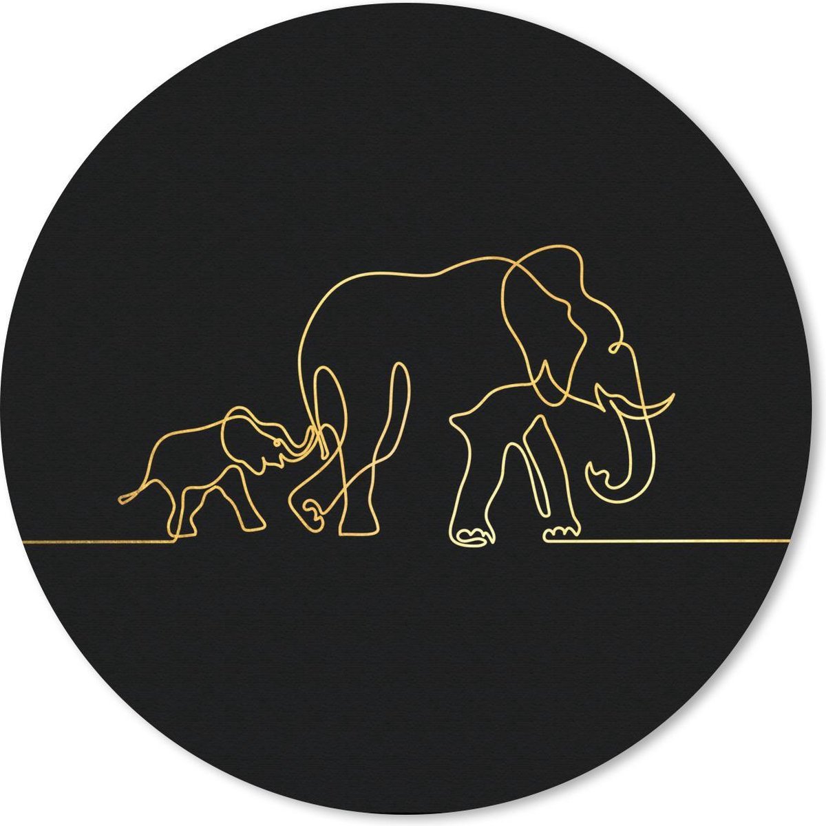 Muismat rond 20x20 cm - Mousepad Olifant - Goud - Zwart - Simpel - Ronde muismatten