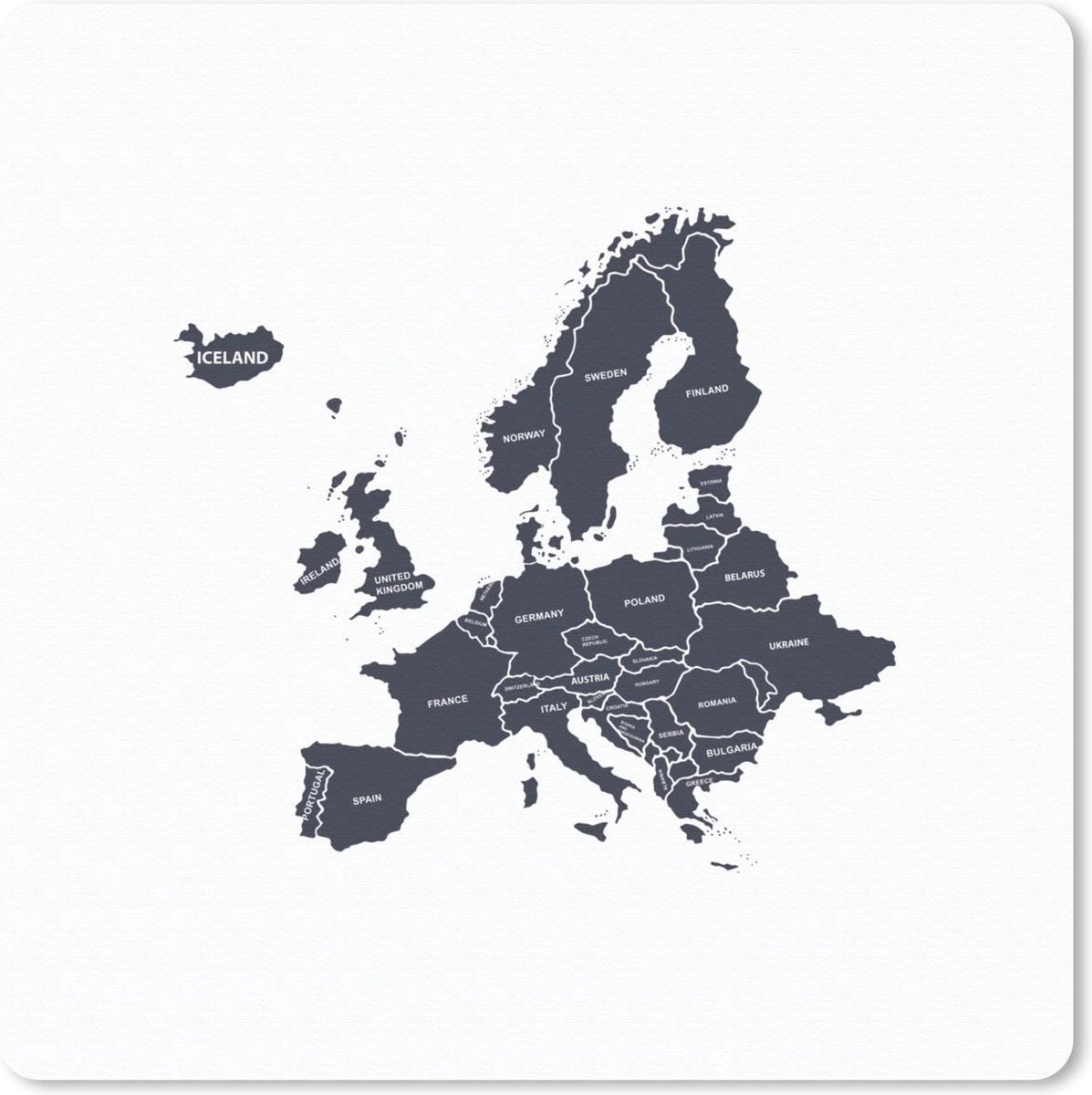 Muismat 30x30 cm - Mousepad Kaarten - Europa - Zwart - Wit - Muismatten