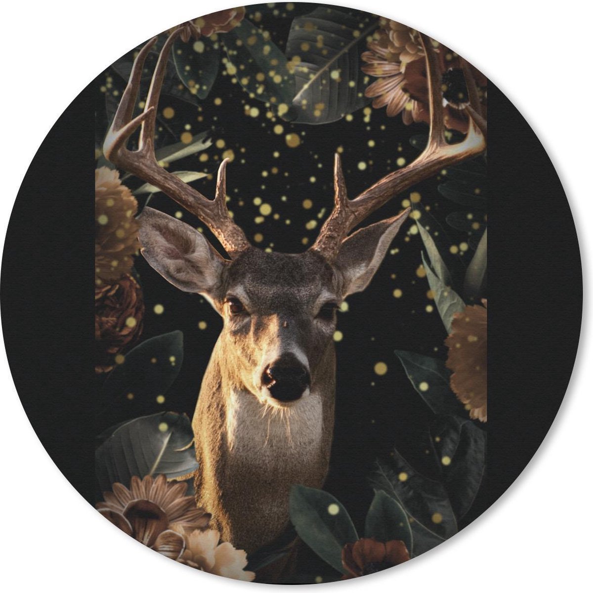 Muismat rond 30x30 cm - Mousepad Hert - Dieren - Licht - Bloemen - Ronde muismatten
