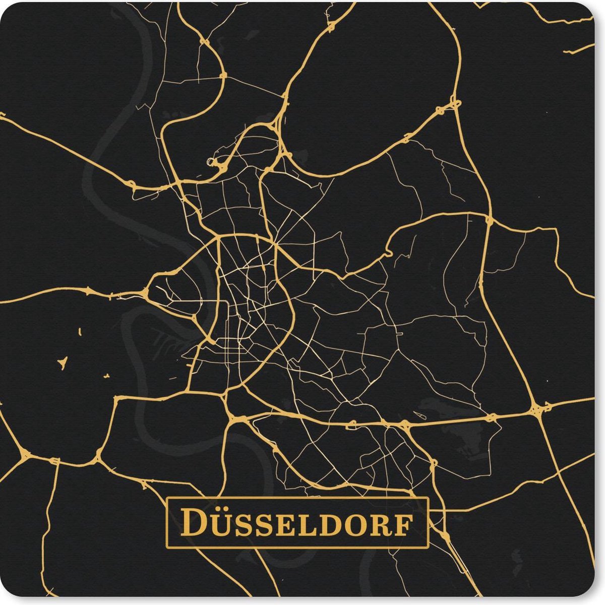 Muismat 30x30 cm - Mousepad Kaart - Düsseldorf - Goud - Zwart - Simpel - Muismatten