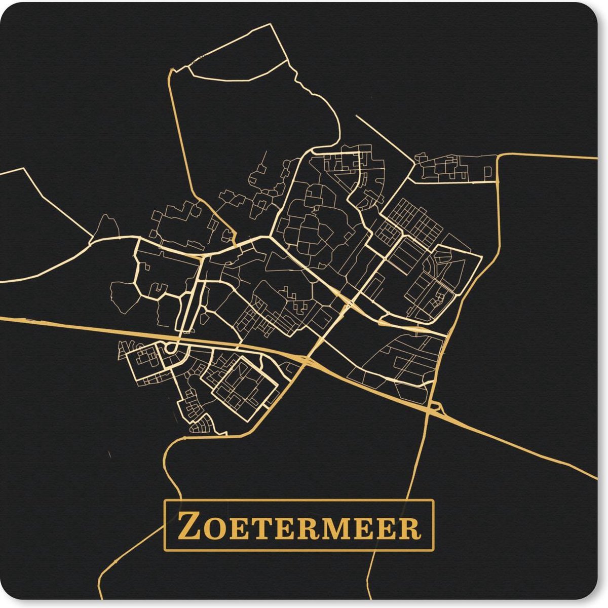 Muismat 30x30 cm - Mousepad Kaart - Zoetermeer - Luxe - Goud - Zwart - Muismatten