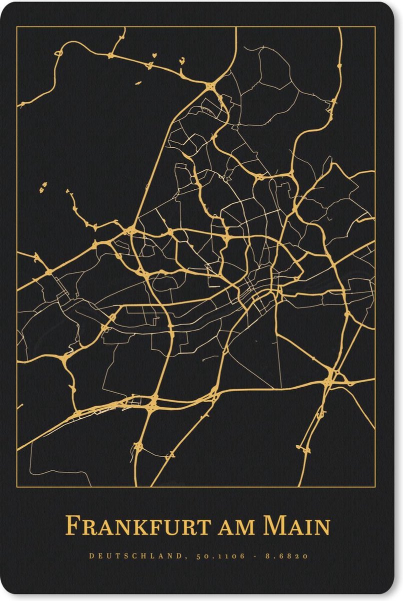 Muismat 18x27 cm - Mousepad Kaart - Frankfurt am Main - Goud - Zwart - Muismatten
