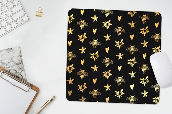 Muismat 30x30 cm - Mousepad Bij - Goud - Patroon - Muismatten