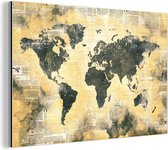 Wanddecoratie Metaal - Aluminium Schilderij Industrieel - Wereldkaart - Grijs - Krant - 60x40 cm - Dibond - Foto op aluminium - Industriële muurdecoratie - Voor de woonkamer/slaapkamer