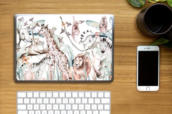 Sticker pour ordinateur portable - 13,3 pouces - Aquarelle - Animaux - Plantes - Pastel