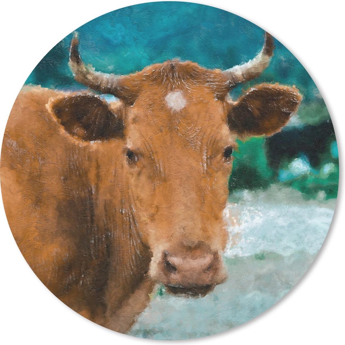 Muismat rond 20x20 cm - Mousepad Koe - Tekening - Bruin - Ronde muismatten