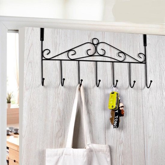 Home Deurkapstok 7 Ophanghaken - Wandkapstok - Kapstok Hangend - Deur Organizer - Zwart — afbeelding 2