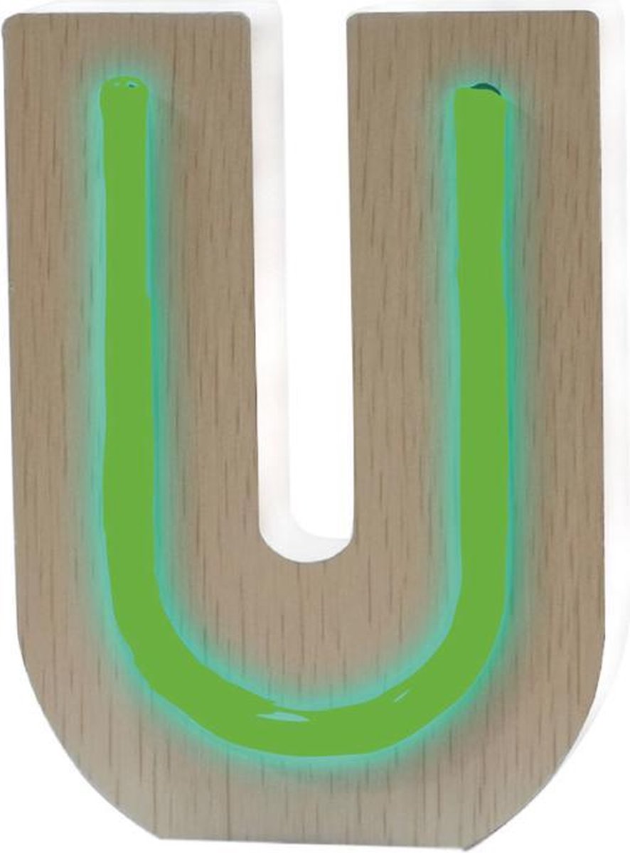 Piu Forty Wooden LED light letter “U” with light Neon – Pink color – AAA battery - 10,3×15,3 cm