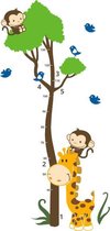Groeimeter - Muursticker - Babykamer accessoires - Wanddecoratie - Baby giraffe met aapjes - Van 40 tot 130 cm