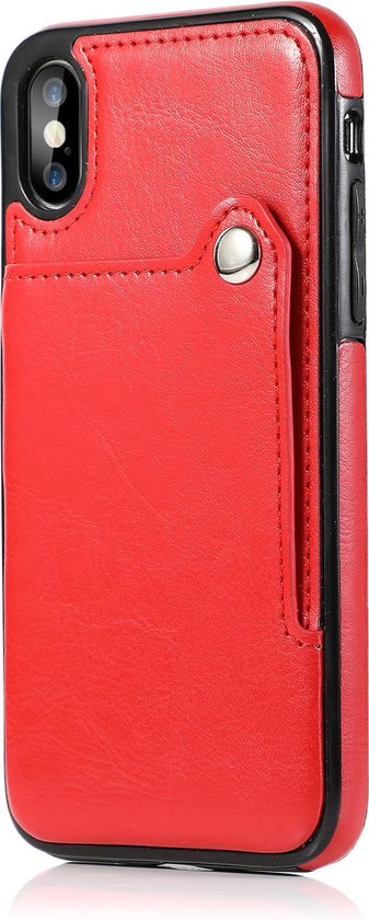 GSMNed – Leren telefoonhoes iPhone XR rood – Luxe iPhone hoesje – pasjeshouder – Portemonnee – rood