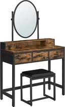 Luxury Buy® kaptafel- makeup tafel, met comfort krukje, cosmeticatafel met ovale spiegel en open vak, lades, modern, voor slaapkamer, kleedkamer, bruin-zwart