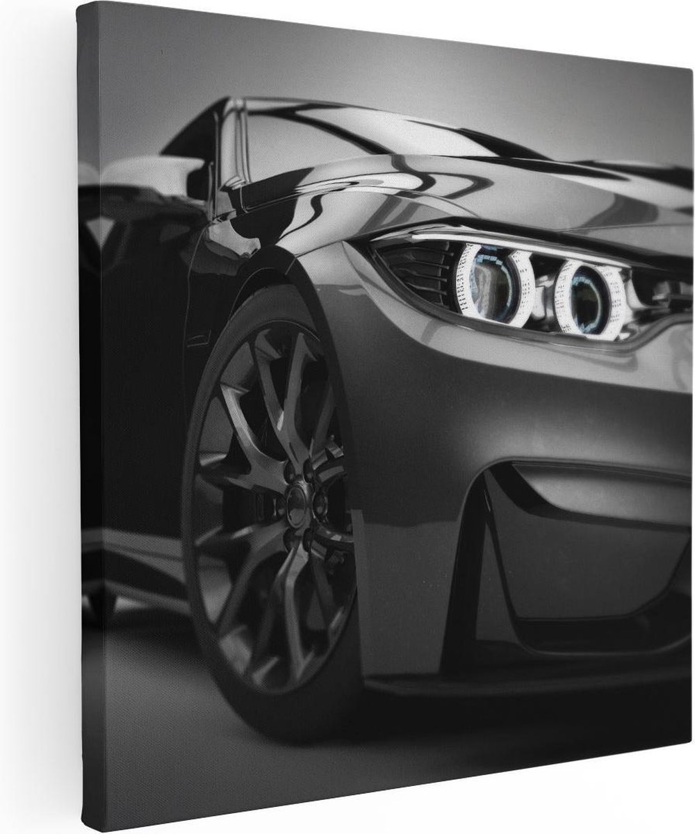Artaza Canvas Schilderij Grijze Sportwagen Auto - Zwart Wit - 70x70 - Foto Op Canvas - Canvas Print