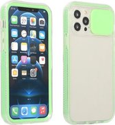 Sliding Camera Cover Design Schokbestendig TPU Frame + Clear PC Case voor iPhone 13 Pro Max (Groen)