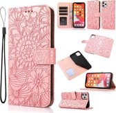 Skin Feel Reliëf Zonnebloem Horizontale Flip Leren Case met Houder & Kaartsleuven & Portemonnee & Lanyard Voor iPhone 11 Pro Max (Rose goud)