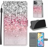 Spanning Gekleurde Tekening Magnetische Sluiting Horizontale Flip PU Lederen Case met Houder & Kaartsleuven Voor iPhone 13 mini (C13 Zilver Roze Glitter)