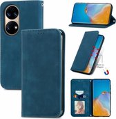 Voor Huawei P50 Retro Skin Feel Business Magnetische Horizontale Flip Lederen Case met Houder & Kaartsleuven & Portemonnee & Fotolijst (Blauw)