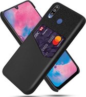 Voor Samsung Galaxy M30 Doek Textuur PC + PU lederen achterkant Schokbestendig hoesje met kaartsleuf (zwart)