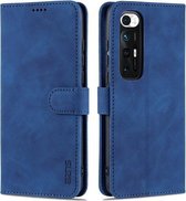 Voor Xiaomi Mi 10S AZNS Huid Voelen Kalf Textuur Horizontale Flip Lederen Case met Kaartsleuven & Houder & Portemonnee (Blauw)