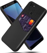 Voor Google Pixel 3 XL Doek Textuur PC + PU lederen achterkant Schokbestendig hoesje met kaartsleuf (zwart)