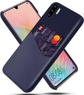 Voor Huawei P30 Pro Doek Textuur PC + PU Lederen Achterkant Schokbestendig Hoesje met Kaartsleuf (Blauw)