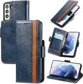 Voor Samsung Galaxy S21 + 5G Case Neo Business Splicing Dual Magnetische Gesp Horizontale Flip PU Lederen Case met Houder & Kaartsleuven & Portemonnee (Blauw)