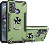 Voor Motorola Moto G60 PC + TPU-beschermhoes met 360 graden draaibare ringhouder (donkergroen)