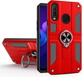 Koolstofvezelpatroon PC + TPU-beschermhoes met ringhouder voor vivo Y17 / Y12 (rood)