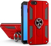 Voor Huawei Y5 lite (2018) koolstofvezelpatroon pc + TPU-beschermhoes met ringhouder (rood)