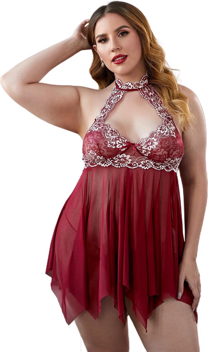 Goedkoopste Babydoll Rood Daisies Plussize 5XL