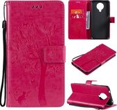 Voor Nokia G20 Boom & Kat Patroon Geperst Afdrukken Horizontale Flip PU Lederen Case met Houder & Kaartsleuven & Portemonnee & Lanyard (Rose)