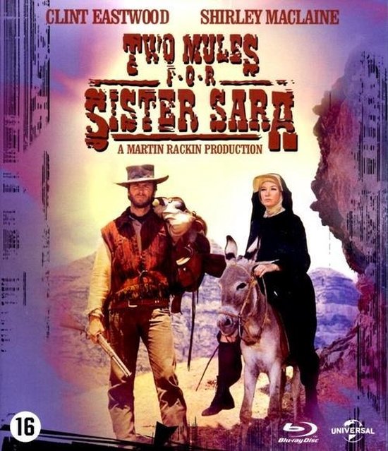 Clint Eastwood en Shirley MacLaine in 'Two Mules for Sister Sara'. Eastwood met geweer, MacLaine op ezel.